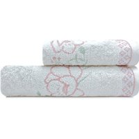 Jogo de Toalhas de Banho Karsten 100 Algodão 2 Peças Yuna Branco/Rosa