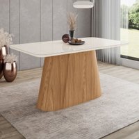 Mesa de Madeira Olívia 160 Cm com Vidro Nature/Off White - Henn - BEGE