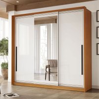 Guarda-Roupa Casal Valência 3 Portas 4 Gavetas com Espelho Freijó/Branco - Politorno
