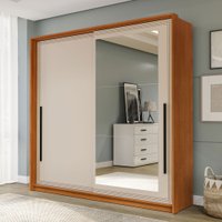 Guarda-Roupa Casal Valência 2 Portas 2 Gavetas com Espelho Freijó/Creme - Politorno