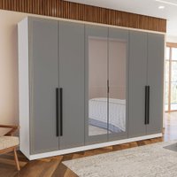 Guarda-Roupa Valência 6 Portas 4 Gavetas com Espelho Branco/Cinza - Politorno