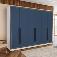 Guarda-Roupa Casal Valência 6 Portas 4 Gavetas Branco/Azul - Politorno