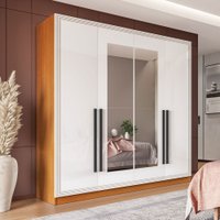 Guarda-Roupa Casal Valência 4 Portas 4 Gavetas com Espelho Freijó/Branco - Politorno