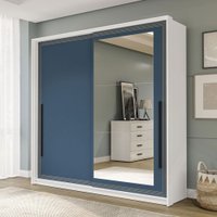Guarda-Roupa Casal Valência 2 Portas 2 Gavetas com Espelho Branco/Azul - Politorno