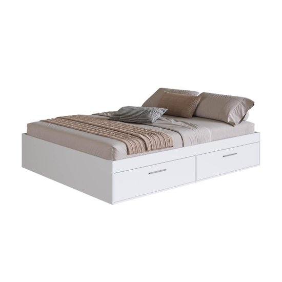 Cama de Casal Queen Branca com 4 Portas Basculantes Organizadoras MDP Tókio Art In Móveis