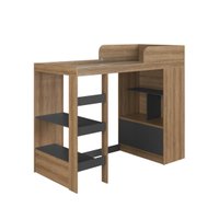 Cama Alta Multifuncional Solteiro com Estante e Escrivaninha Mel MDP Amsterdam