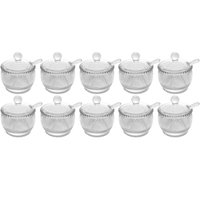 10 Açucareiros Vidro Cristal para Hotéis Colher 200ml Wolff Pearl Porta Açúcar de Mesa
