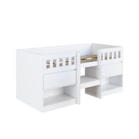 Cama Alta Infantil Branco com Portas Prateleiras MDP Ilha Bela Art In Móveis