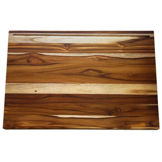 Tábua de Churrasco Canaleta 60x40cm Madeira Teca Corte Carne Cozinha Zanline