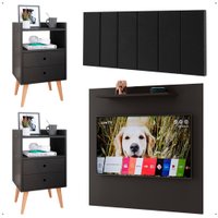 Kit 2 Mesinhas Apoio Preto Painel Tv 32 Polegadas Prateleira Suspensa Cabeceira Cama Box Queen Size 1,60 Suede - RPM