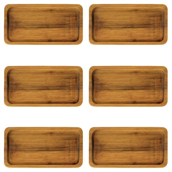 Kit 6 Bandejas Tábua Teca 20x10cm Petisqueira Bar Porção Individual Zanline