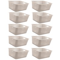 Kit 10 Caixas Organizadoras 40l com Alça Lateral Multiuso Maxi Bege Cesto Plástico Organizador Ou