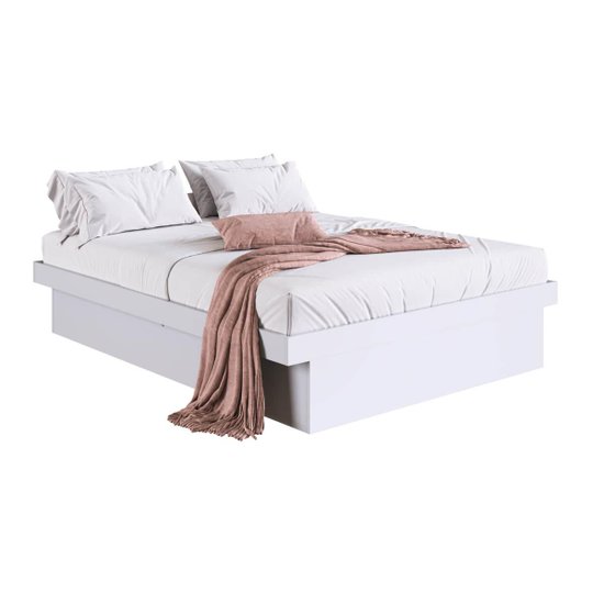 Cama Casal com Box Baú Branco MDP Bogotá Organizador Cobertores Travesseiros Art In Móveis