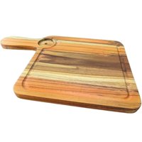 Tábua Teca 34x22cm com Cabo Área para Ramekin Servir Lanches Hambúrguer Petisqueira