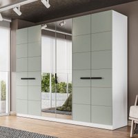 Guarda-Roupa Casal Lisboa 6 Portas 4 Gavetas com Espelho Branco/Verde - Politorno