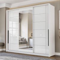 Guarda-Roupa Casal Lisboa 3 Portas 4 Gavetas com Espelho Branco - Politorno