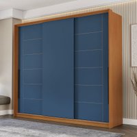 Guarda-Roupa Casal Lisboa 3 Portas 4 Gavetas Freijó/Azul - Politorno