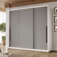 Guarda-Roupa Casal Valência 3 Portas 4 Gavetas Branco/Cinza - Politorno