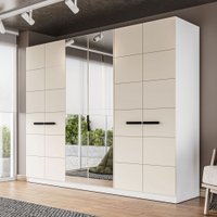 Guarda-Roupa Casal Lisboa 6 Portas 4 Gavetas com Espelho Branco/Creme - Politorno