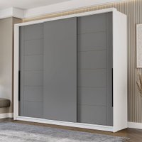 Guarda-Roupa Casal Lisboa 3 Portas 4 Gavetas Branco/Cinza - Politorno