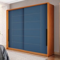 Guarda-Roupa Casal Lisboa 2 Portas 2 Gavetas Freijó/Azul - Politorno