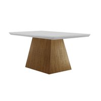 Mesa de Sala Jantar Luna c/ Tampo 120x80cm Madeirado Vidro Canto Curvo - Imbuia/Ripado 3D/Off White - Rufato