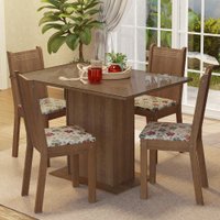 Conjunto Sala de Jantar Mesa Tampo de Vidro 4 Cadeiras Camélia Madesa