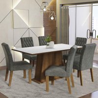Conjunto Sala de Jantar Mesa Tampo de Madeira 6 Cadeiras Silver Britney Madesa