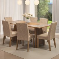 Conjunto Sala de Jantar Mesa Tampo de Vidro C/ 6 Cadeiras Valerie Madesa