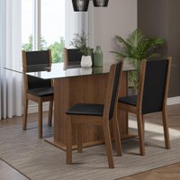 Conjunto Sala de Jantar Mesa Tampo de Vidro 04 Cadeiras Yara Madesa