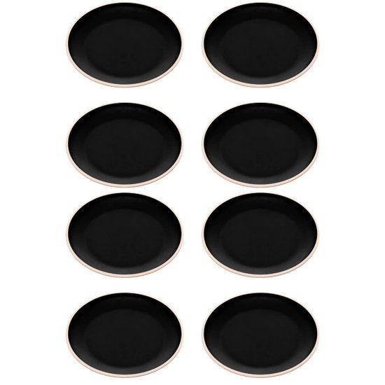 Kit 8 Pratos de Melamina 21,5cm Raso Preto Sushi Wolff Class Sashimi Culinária Oriental