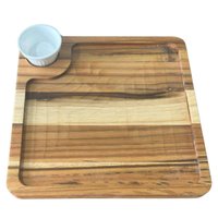 Kit 12 Tábuas Servir Hamburguer 22,5cm com Ramekin 30ml Teca Restaurante Zanline