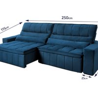 Sofá Retrátil Reclinável Supremo 2,50m Velut Azul Marinho c/ Molas