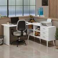 Mesa de Escritório em L 3 Gavetas Lisboa Madesa Branco