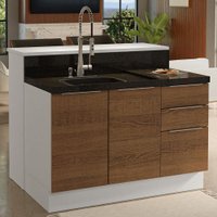 Ilha de Cozinha com Bancada e Balcão 120 cm Stella Madesa Branco/Rustic