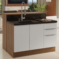 Ilha de Cozinha com Bancada e Balcão 120 cm Stella Madesa Rustic/Branco