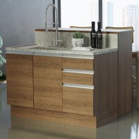Ilha de Cozinha C/ Bancada e Balcão 120 cm Glamy Madesa