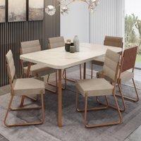Conjunto Sala de Jantar 6 Cadeiras Almería Carraro Petra Areia Rosê