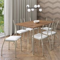 Conjunto Sala de Jantar 6 Cadeiras Valencia Carraro Branco Prata