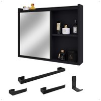 Espelheira Armário de Banheiro 1 Porta Prateleira Espelho Kit Acessórios Lavabo 4 Peças Aço Inox Preto - RPM Espelheira Armário de Banheiro 1 Porta Prateleira Espelho Kit Acessórios Lavabo 4 Peças Aço Inox Preto - RPM