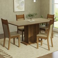 Conjunto Sala de Jantar Mesa Tampo de Madeira Com 4 Cadeiras Elisa Madesa