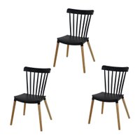 Kit 3 Cadeiras Windsor Preta para Sala de Jantar Cozinha Restaurante com Base em Madeira