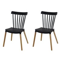 Kit 2 Cadeiras Windsor Preta para Sala de Jantar Cozinha Restaurante com Base em Madeira