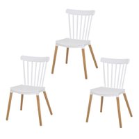 Kit 3 Cadeiras Windsor Branca para Sala de Jantar Cozinha Restaurante com Base em Madeira