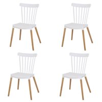 Kit 4 Cadeiras Windsor Branco para Sala de Jantar Cozinha Restaurante com Base em Madeira