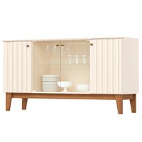 Balcão Buffet 4P Ripado e Vidro 150 cm Eiffel Off White Nature Henn