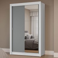 Guarda-Roupa Solteiro 2 Portas de Correr com Espelho Milano Madesa Branco/Cinza