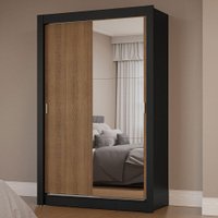 Guarda-Roupa Solteiro 2 Portas de Correr com Espelho Milano Madesa Preto/Rustic