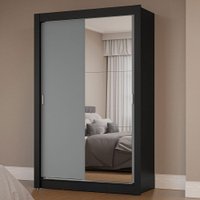 Guarda-Roupa Solteiro 2 Portas de Correr com Espelho Milano Madesa	 Preto/Cinza