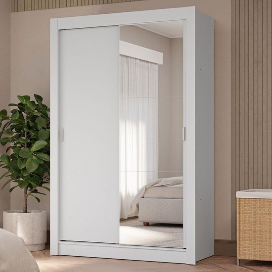 Guarda-Roupa Solteiro 2 Portas de Correr com Espelho 4 Gavetas Vivare Plus Madesa Branco